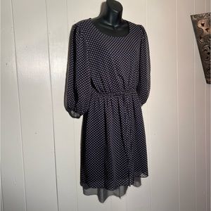 En Focus Dark Blue Polka Dot Chiffon Dress. Size 6P